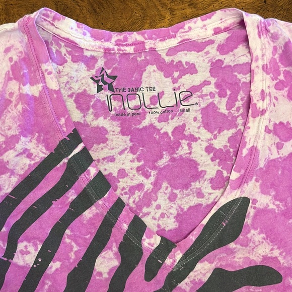Nollie “The Basic Tee” Thin Purple/Pink Distressed Zebra Graphic V-Neck T-shirt - Picture 2 of 5